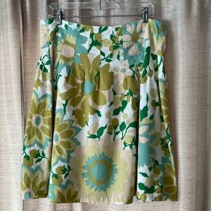 Velvet by Graham & Spencer Floral A-Line Skirt Sz L Cotton Knee Length Made USA